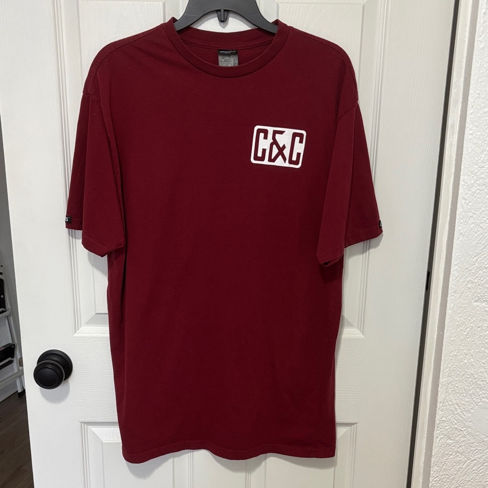 Crooks & Castles Mens Short Sleeve Crewneck Burgundy Cotton T-Shirt
